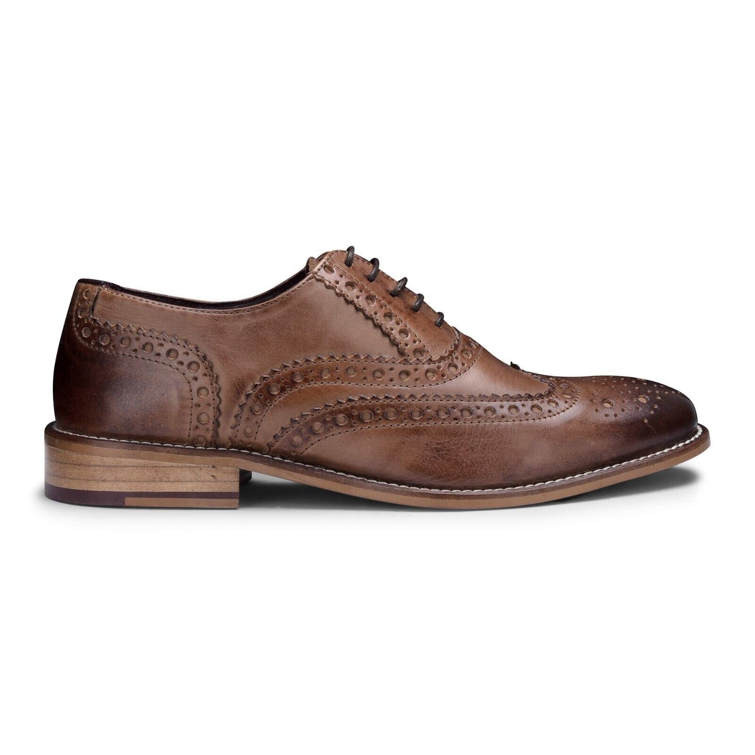 Mens Classic Oxford Chestnut-Brown Leather Gatsby Brogue Shoes