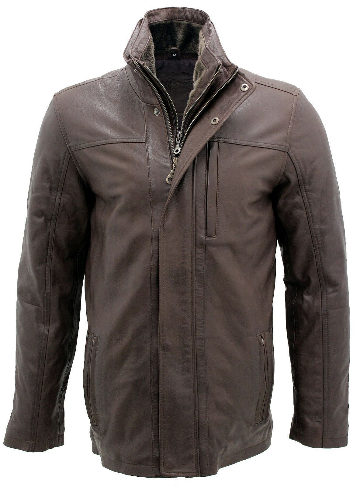 Mens Classic Warm Leather Mid Length Overcoat-Eastwood