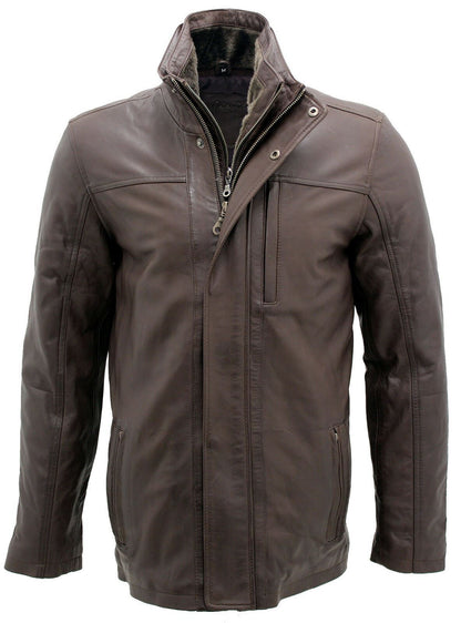 Mens Classic Warm Leather Mid Length Overcoat-Eastwood