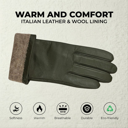 Womens Italian Leather Winter Bow Design Soft Wool Lining Gloves - L-GLV-401