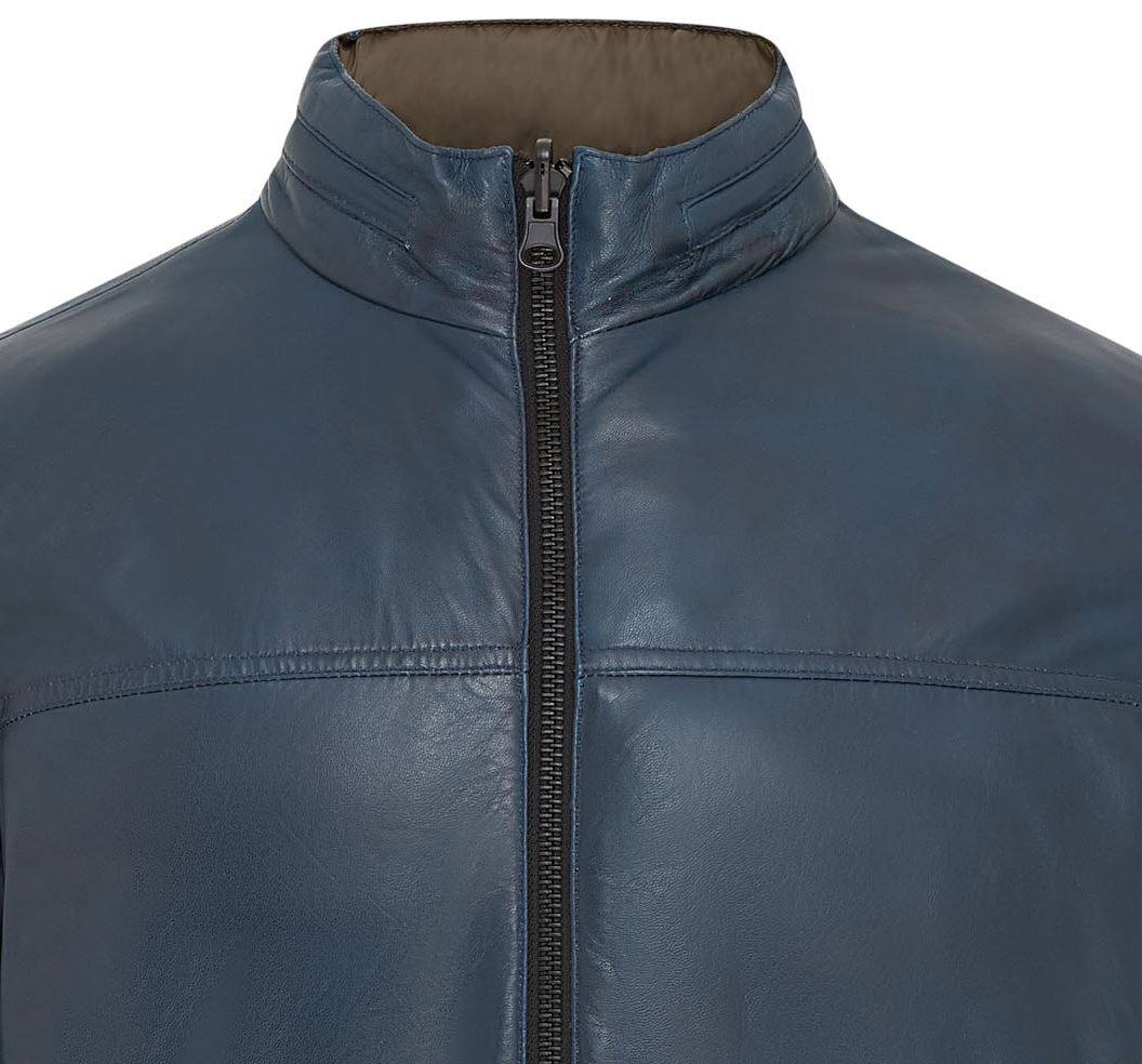 Mens Hooded Reversible Bomber Leather Jacket - Raufoss