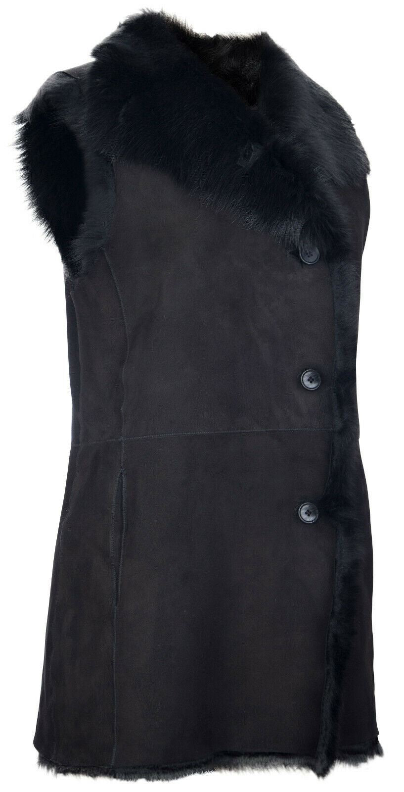 Womens Toscana Black Sheepskin Buttoned Gilet-Seaton
