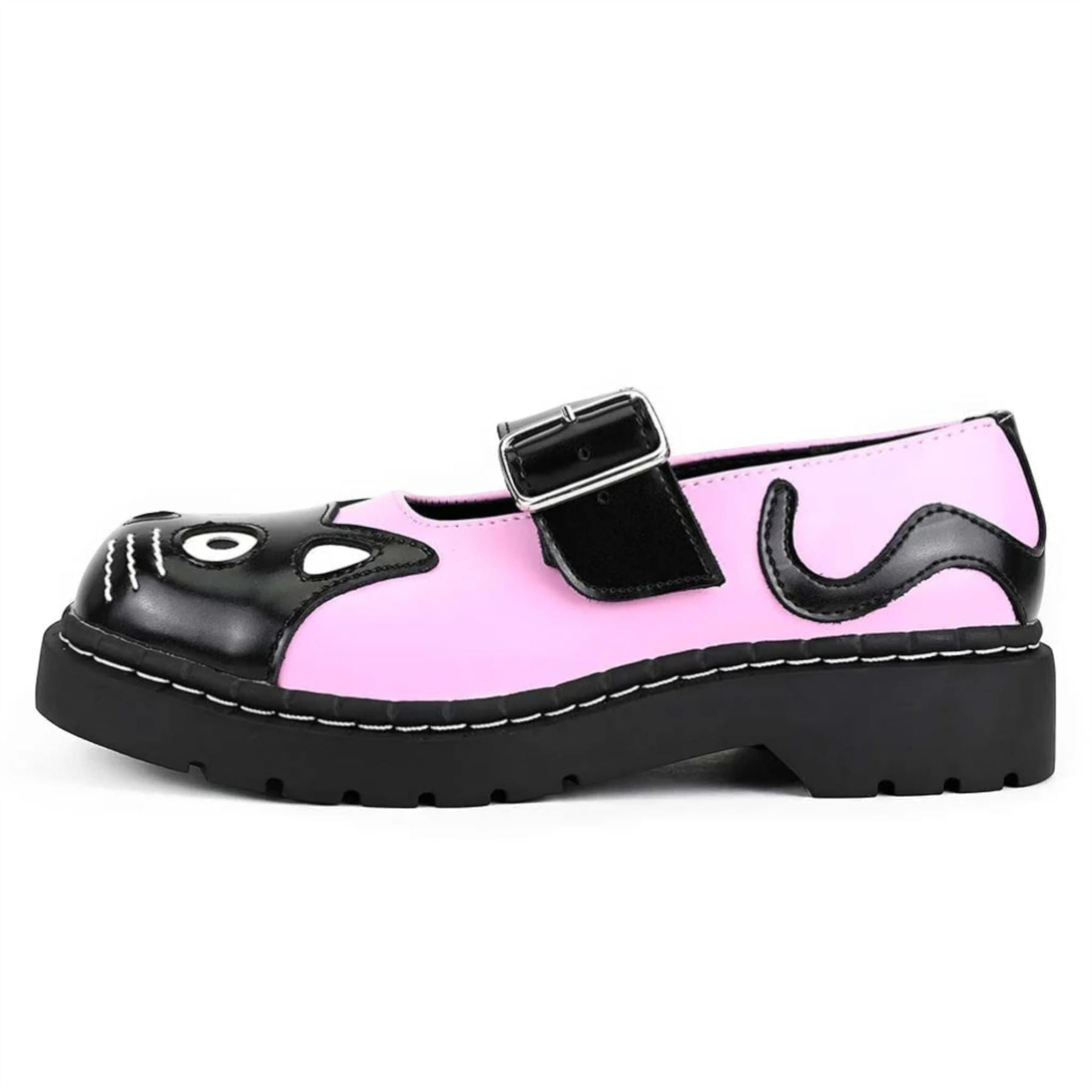 TUK Womens Mary Jane Kitty Pink Black Leather Platform Goth Shoes - T2344