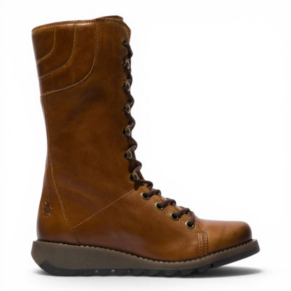Fly London Women’s Brown Leather Lace-Up Combat Ankle Boots- STER768
