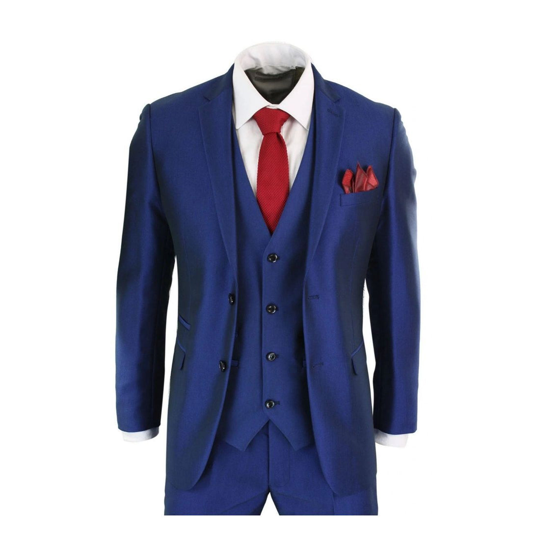 Mens 3 Piece Shiny Royal Blue Classic Suit - Upperclass Fashions 