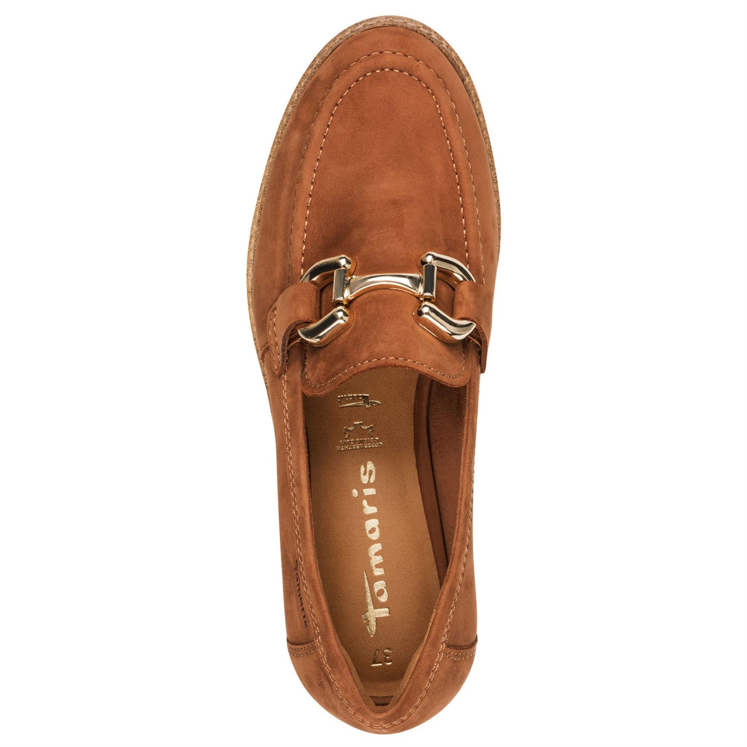 Tamaris Womens Cognac Tan Brown Leather Loafers Slip-On Platform Shoes