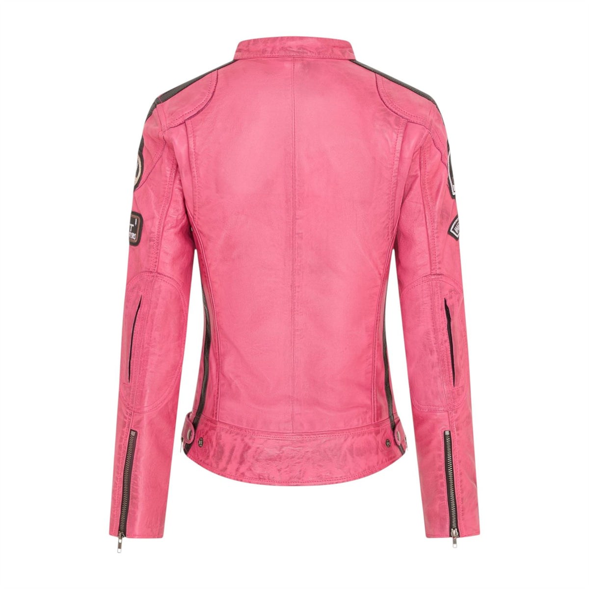 Womens Biker Racing Badges Leather Jacket-Eastleigh