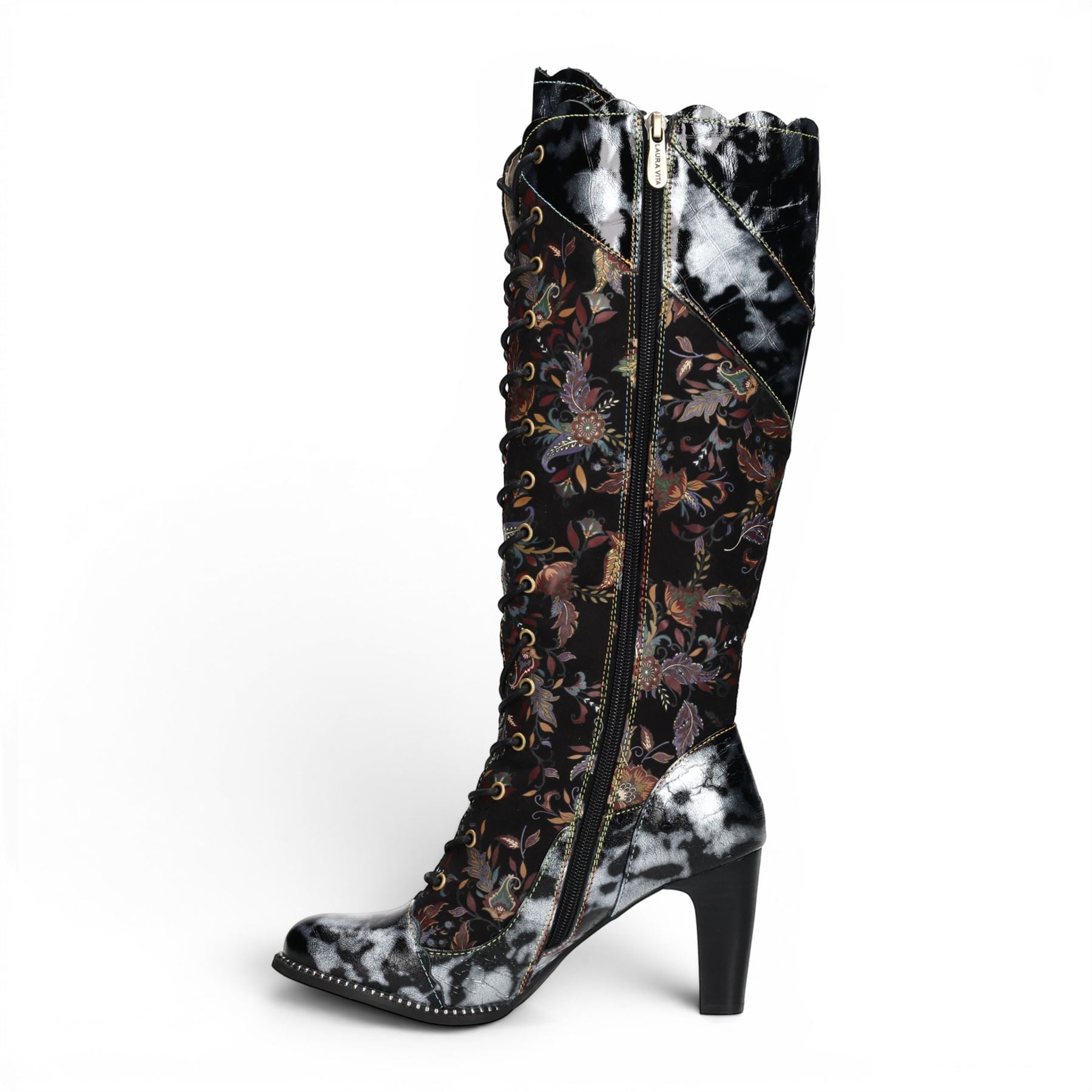 Laura Vita Womens Victorian Black Leather Lace-Up Long Heel High Boots - Alcbaneo-158