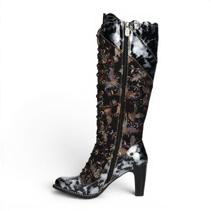Laura Vita Womens Victorian Black Leather Lace-Up Long Heel High Boots - Alcbaneo-158