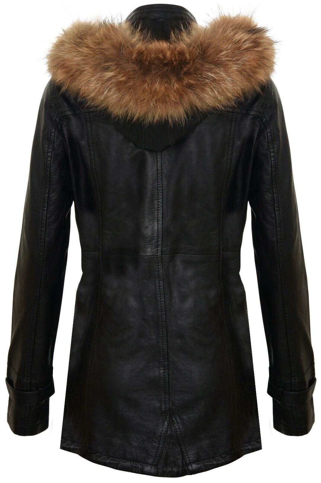 Womens Warm Leather Hooded Parka Jacket-Northwich