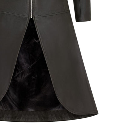 Womens Goth Leather High Collar Victorian Flare Tailcoat - Challa