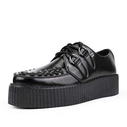 TUK Viva High Creeper Black Leather Platform Lace-Up Goth Shoes - AV6802