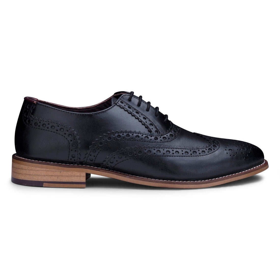 Mens Classic Oxford Black Leather Gatsby Brogue Shoes