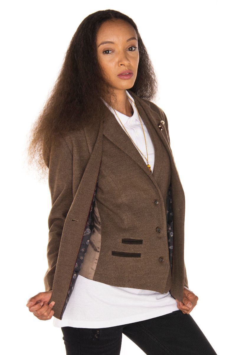 Womens Tweed 1920s Herringbone Light Brown Blazer - Upperclass Fashions 