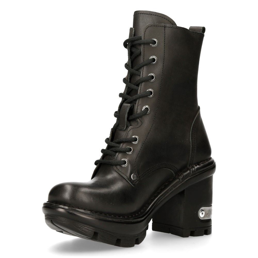New Rock Gothic Black Leather Biker Boots- NEOTYRE07X-S1 - Upperclass Fashions 