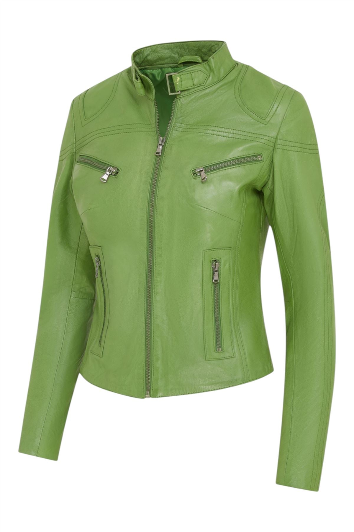 Womens Slim-Fit Leather Biker Jacket-Maldon