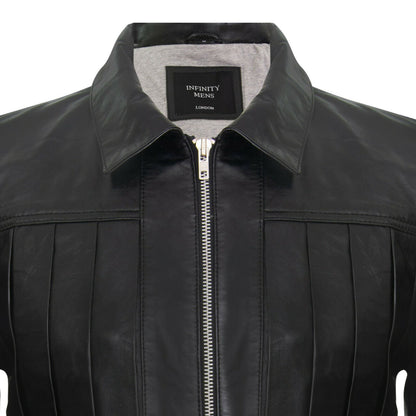 Mens Pleated Leather Harrington Jacket-Stalbridge