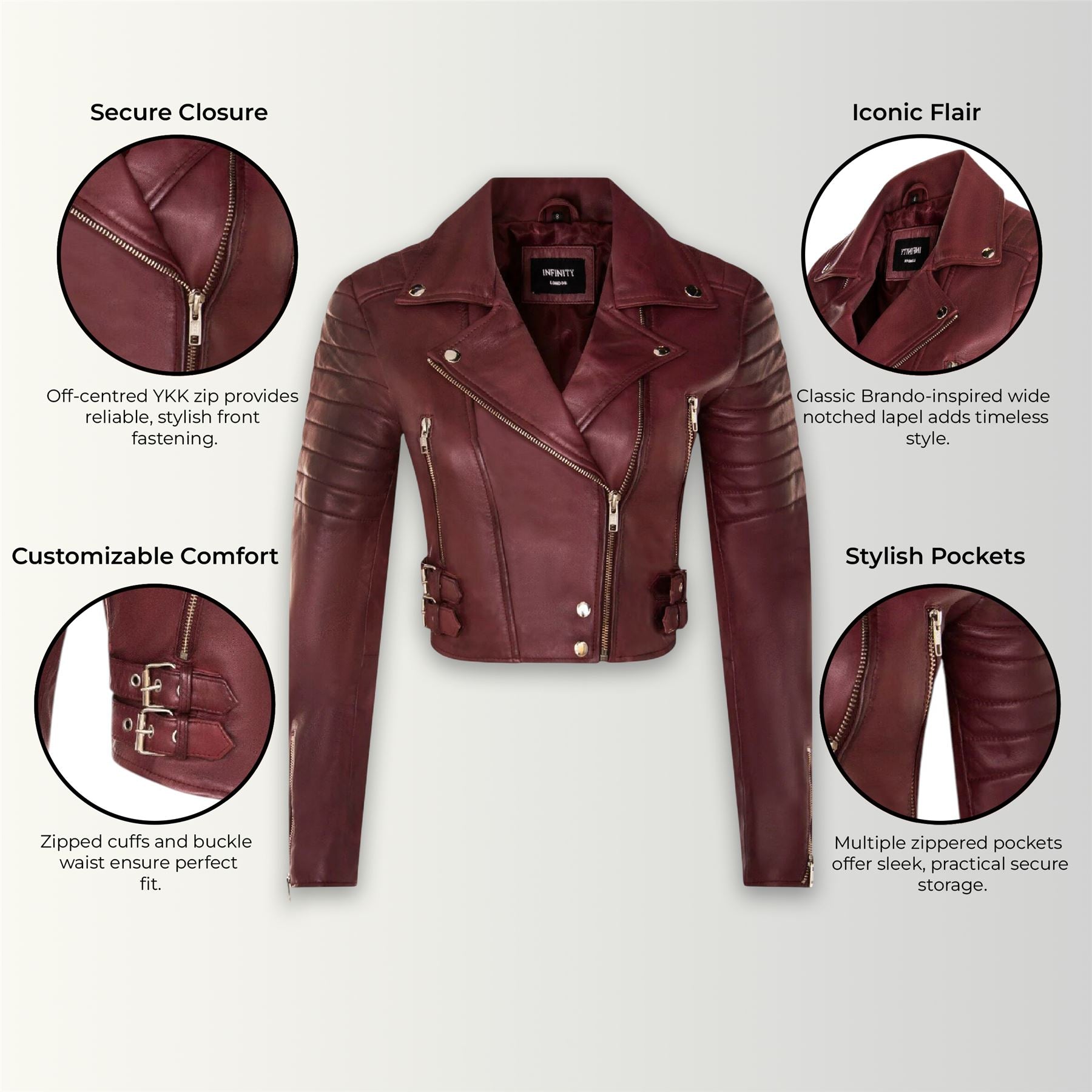 Womens Brando Cropped Leather Jacket-Longtown