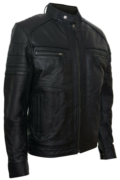 Mens Sohisticated Leather Biker Jacket-Southwold - Upperclass Fashions 