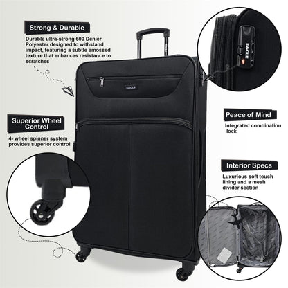 Baileyton Extra Large Soft Shell Suitcase in Black
