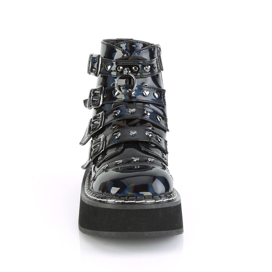 Demonia Emily 315 Black Holographic Studded Ankle Boots - Upperclass Fashions 