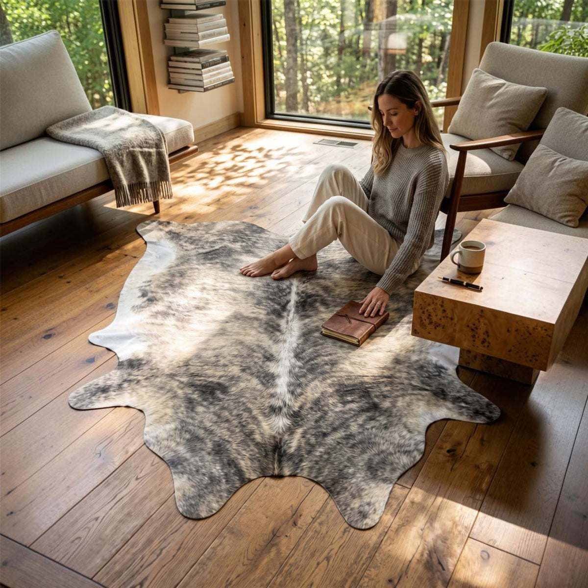 Natural Cow Leather Cowhide Hairon Rug - Light Brindle