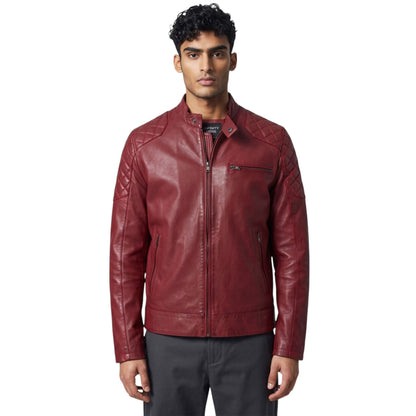 Mens Leather Quilted Shoulder Biker Jacket - Rock