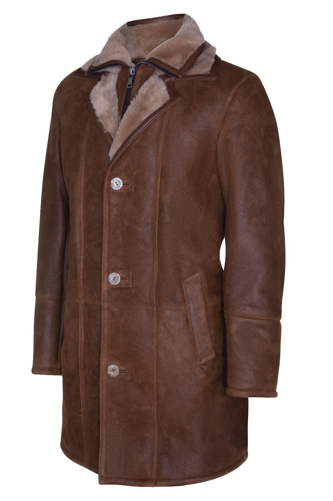 Mens Warm Sheepskin Leather Overcoat-Ilford