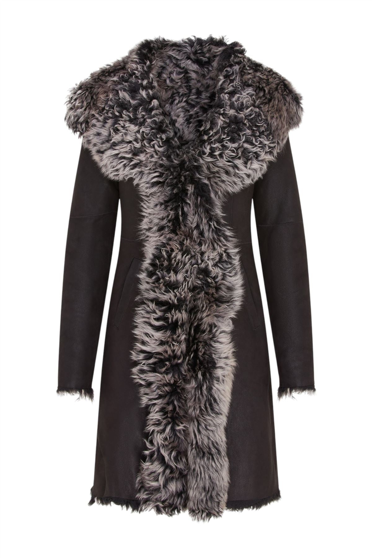 Womens Toscana Sheepskin Leather Hooded Trench Coat - Coast