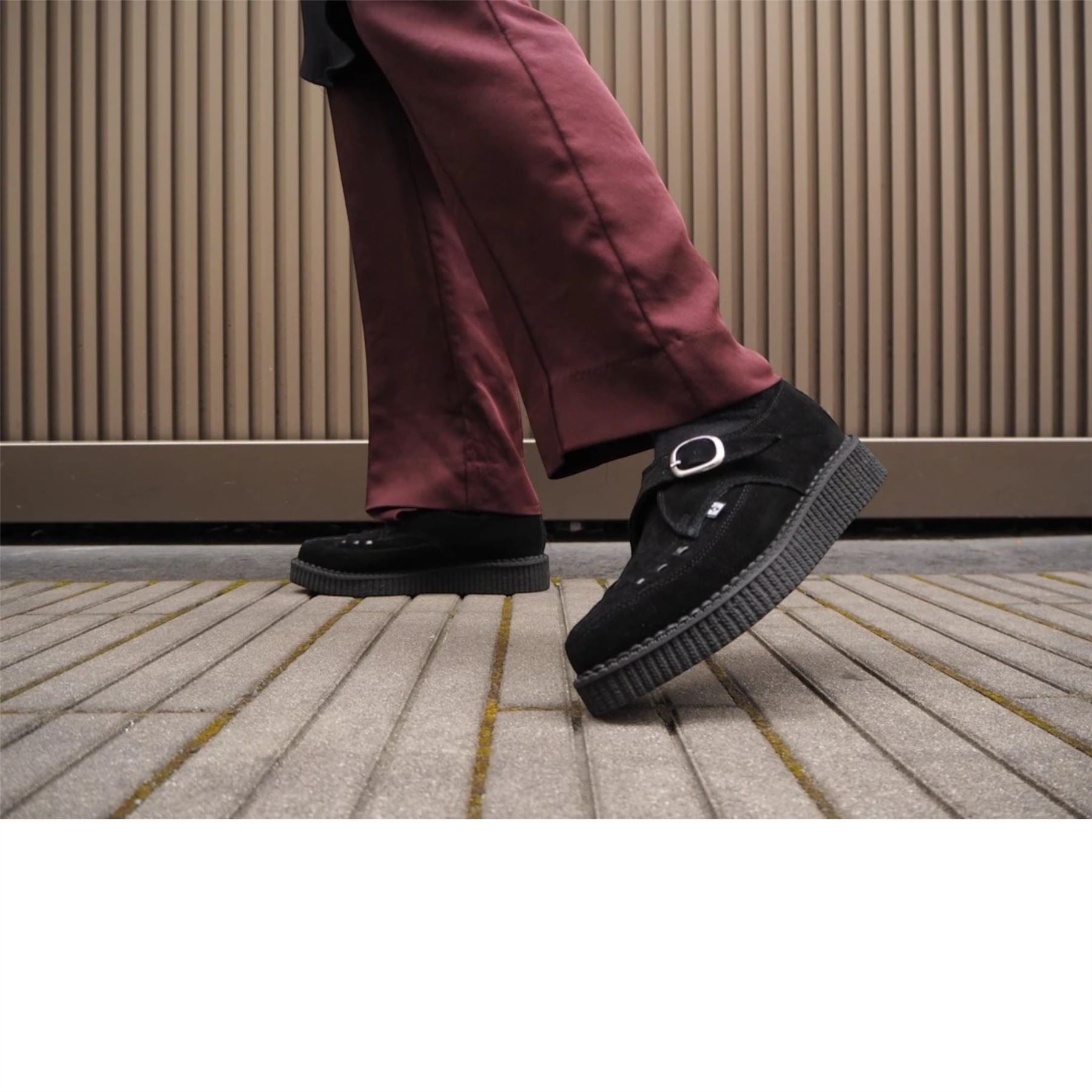 TUK Pointed Creeper Black Suede Monk Buckle Platform Shoes - A8139