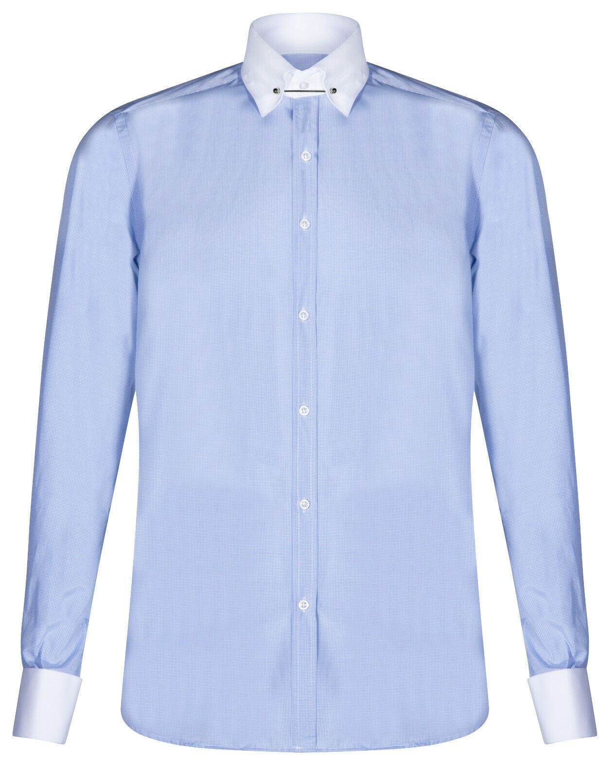 Mens Club Collar Blue Shirt 1920s Peaky Blinders With Bar Poplin Pin Smart
