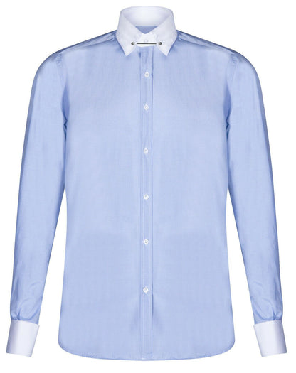 Mens Club Collar Blue Shirt 1920s Peaky Blinders With Bar Poplin Pin Smart