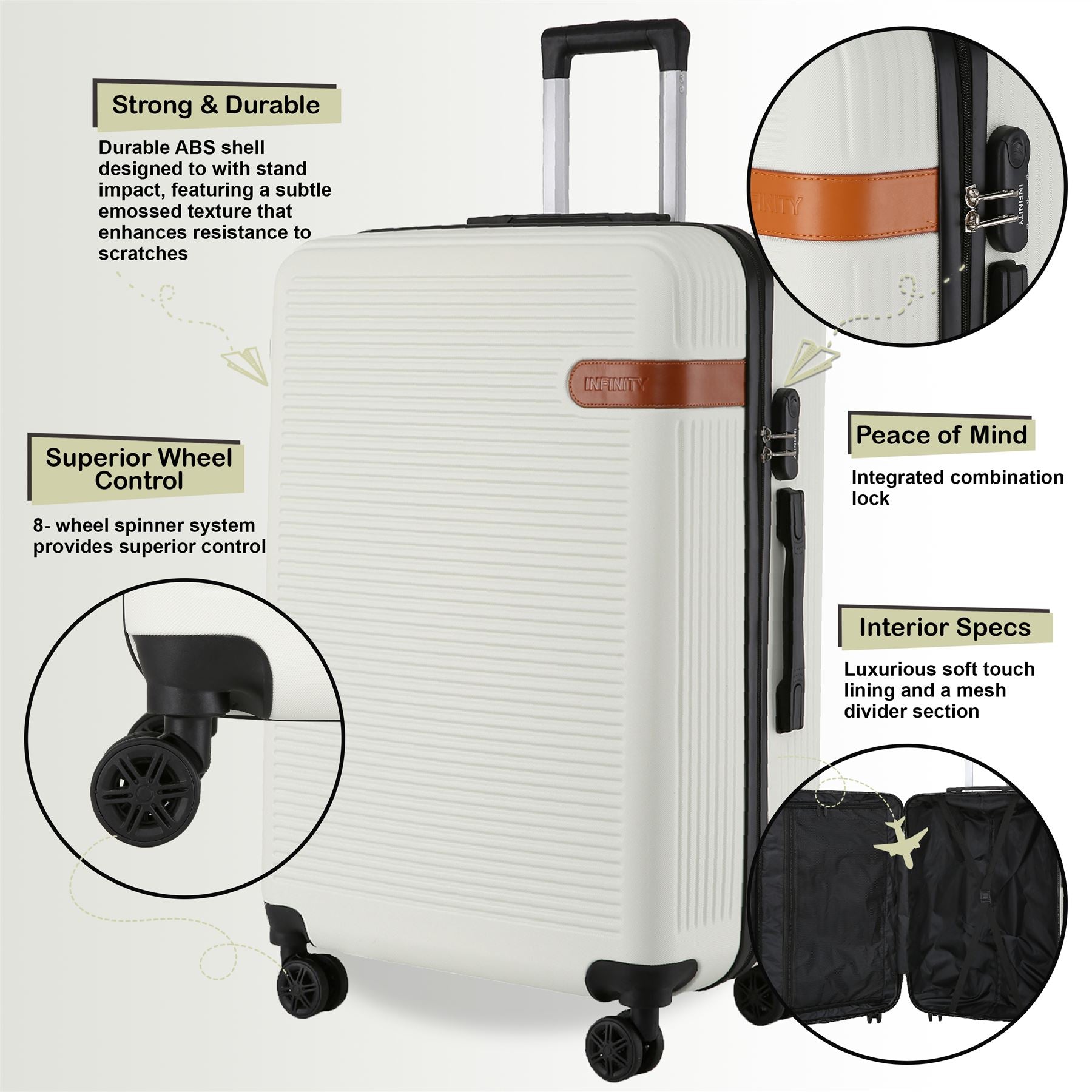 Calgary Large Hard Shell Suitcase in Cream