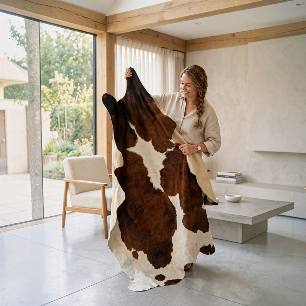 Natural Cow Leather Brown White Cowhide Hairon Rug