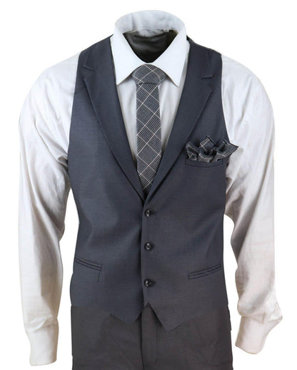 New Mens 3 Piece Suit Plain charcoal Classic Tailored Fit Smart Casual 1920s Formal