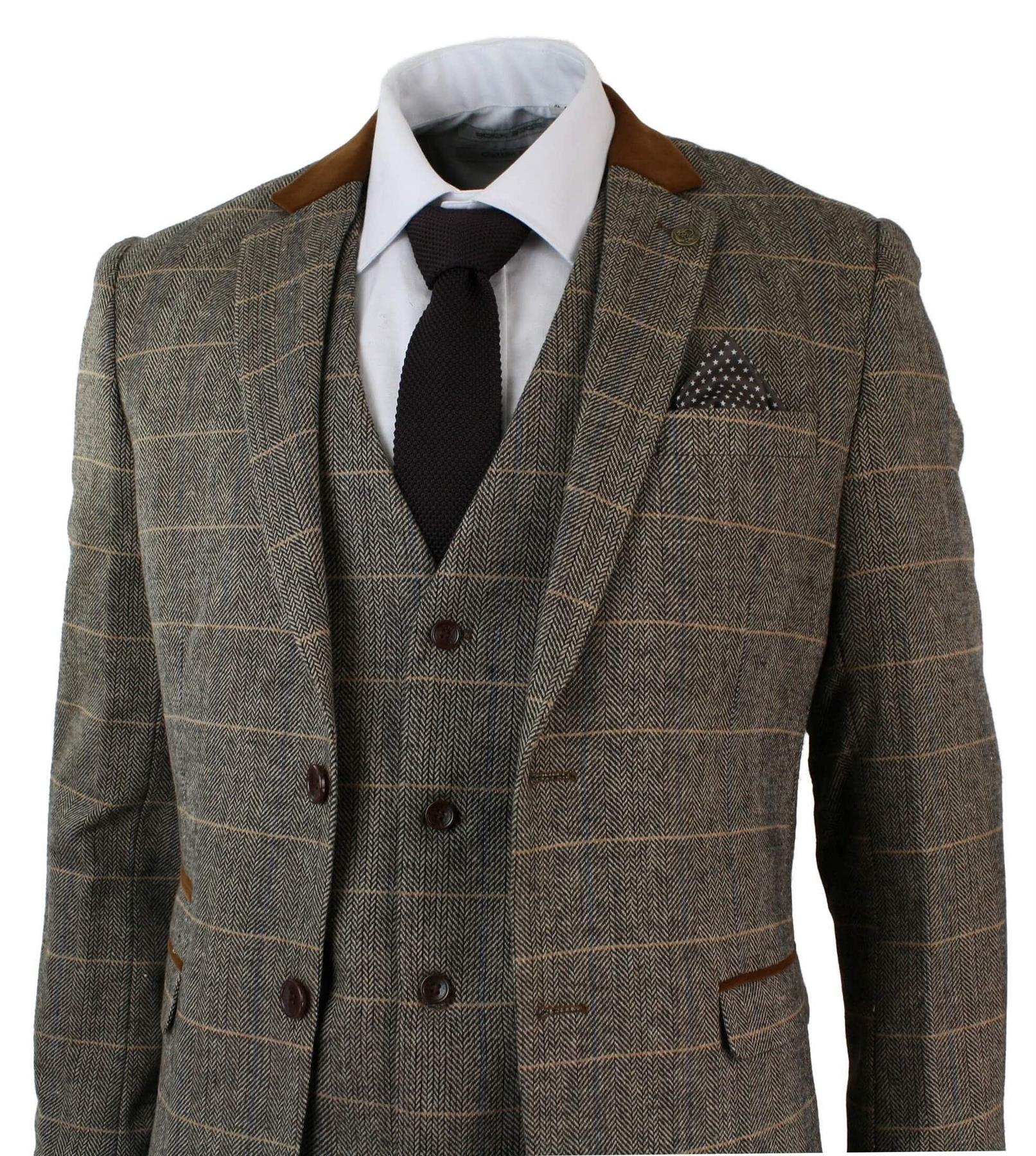 Mens 3 Piece Tan Tweed Check Suit - Upperclass Fashions 