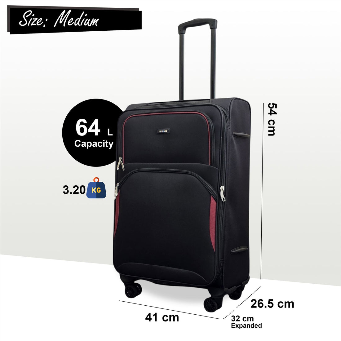 Gosford Medium Soft Shell Suitcase in Black