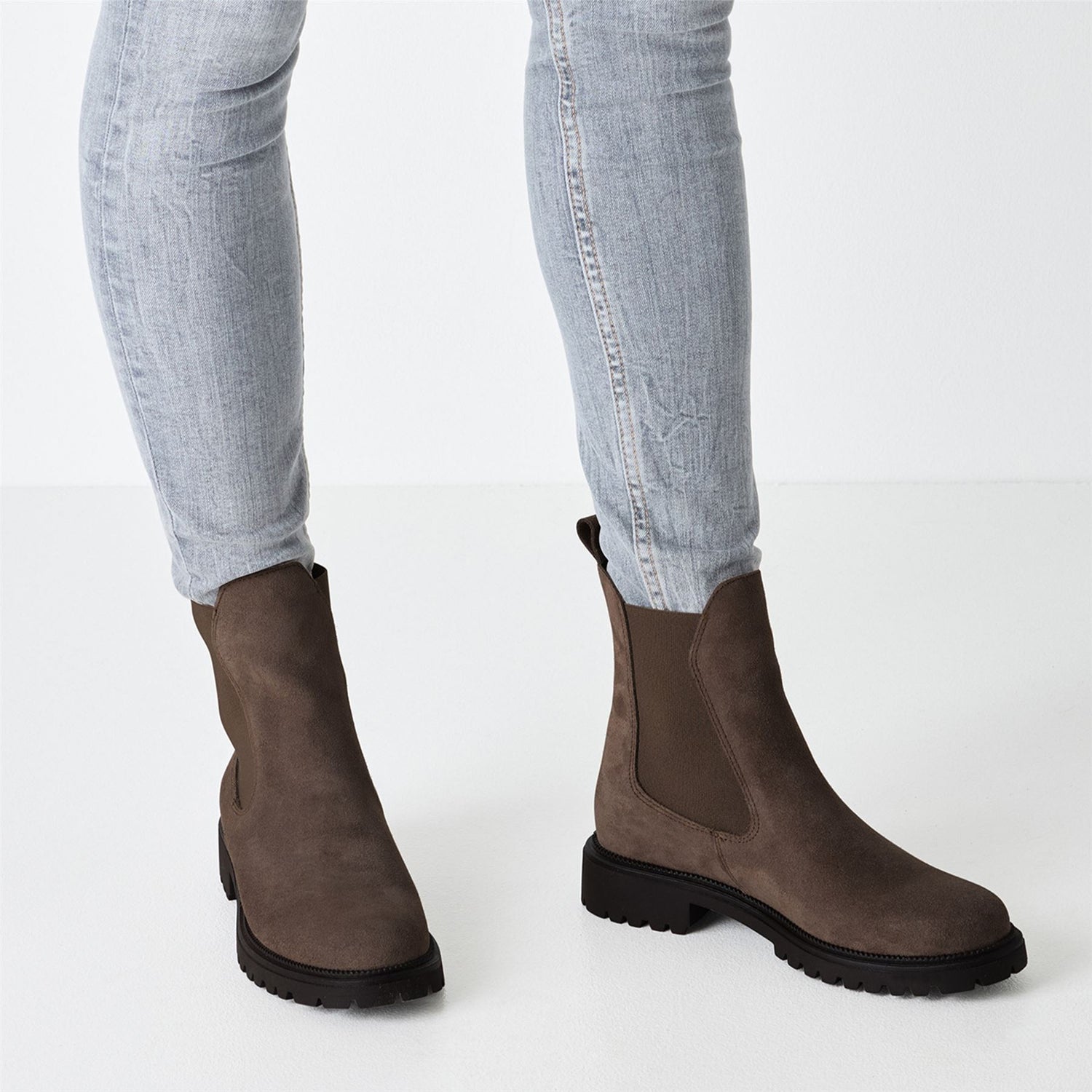 Tamaris Womens Taupe Brown Leather Classic High Chelsea Ankle Boots