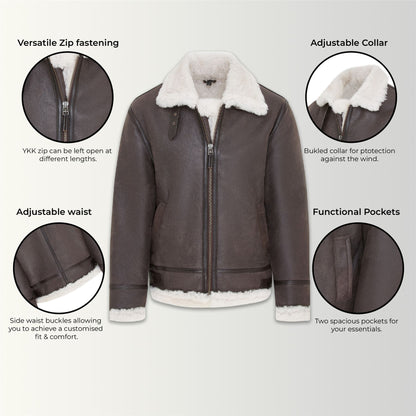 Mens Warm Sheepskin Aviator Zip-Up Flight Jacket-Harrogate
