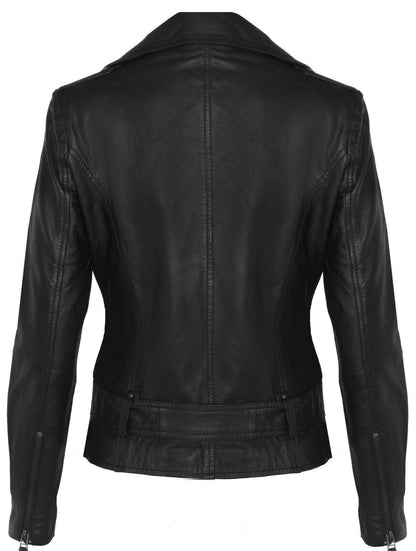 Womens Vintage Leather Biker Jacket-Malton - Upperclass Fashions 