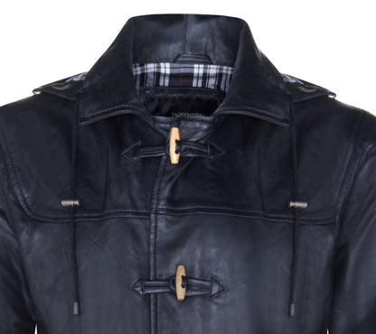 Mens 3/4 Length Leather Duffle Classic Coat-Ferryhill
