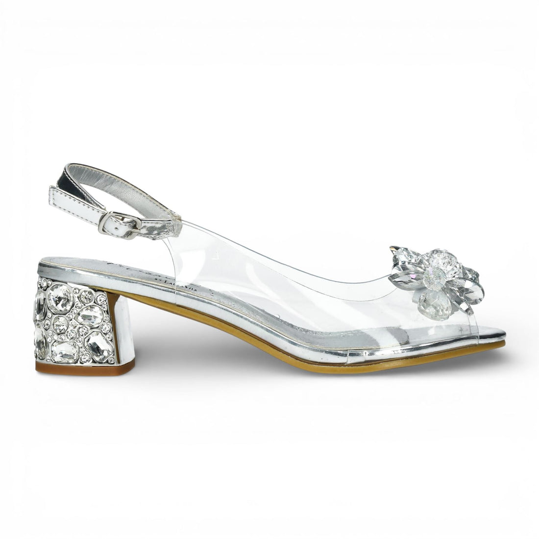 Laura Vita Women’s Mily-22 Clear Silver Slip-On Cinderella Heel Sandals