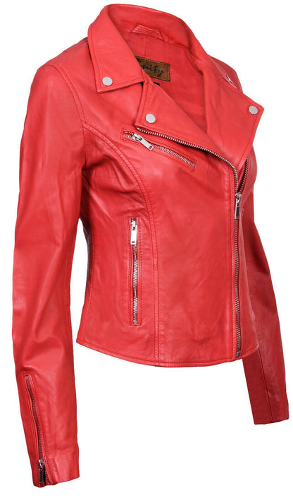 Womens Classic Leather Brando Biker Jacket-Loughton