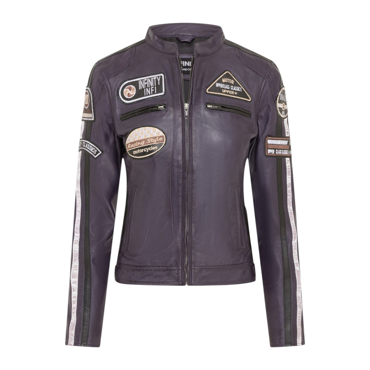 Womens Biker Racing Badges Leather Jacket-Eastleigh