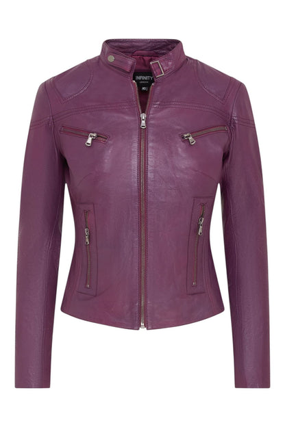 Womens Slim-Fit Leather Biker Jacket-Maldon
