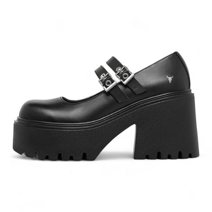 Windsorsmith Womens Black Leather Chunky Platform Mary-Jane Heel Shoes - Lessons