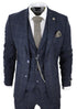 Mens 3 Piece Wool Suit Navy Blue Tweed Check Peaky Blinders 1920 Gatsby Formal - Upperclass Fashions 