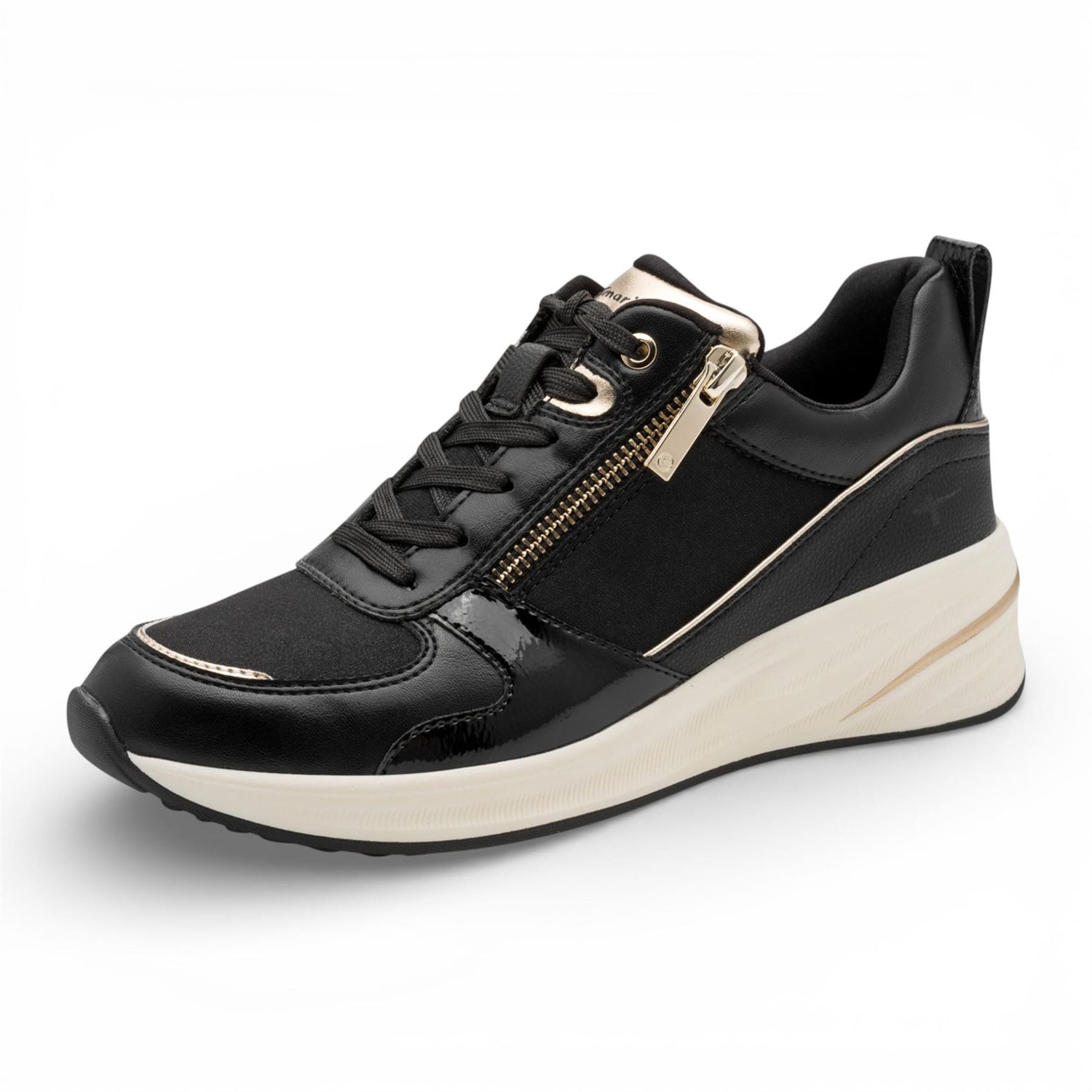 Tamaris Women’s Black Gold Platform Trainers Sneaker Zip Lace-Up Running Shoes
