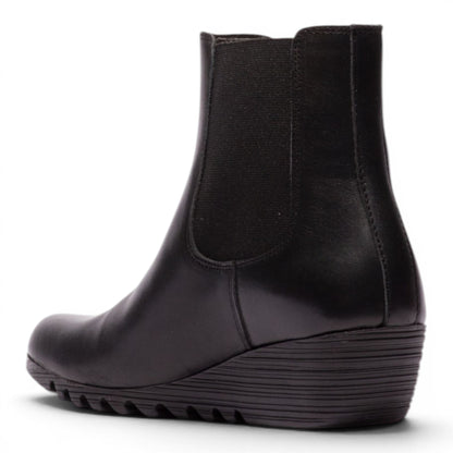 Fly London Womens Black Leather Wedge Heel Chelsea Boots - ORFU496