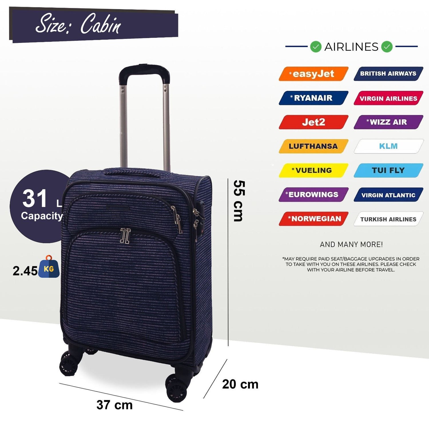 Lightweight Cabin 8 Wheel Luggage Travel Soft Bag